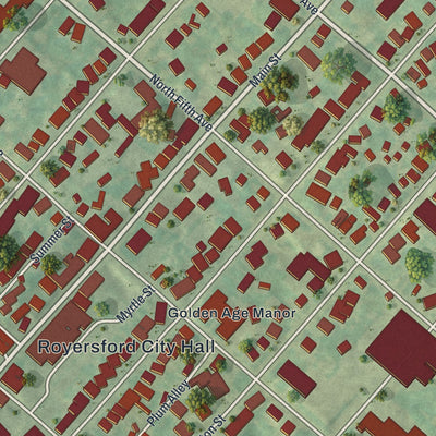 Close-up of the map of Royersford, Pennsylvania print showing street and building detail