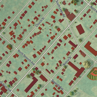 Second close-up of the map of Royersford, Pennsylvania print showing more streets and buildings