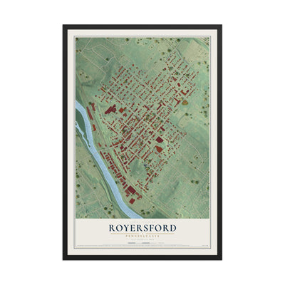 Map of Royersford, Pennsylvania, 12 x 18 inch print in a black wood frame