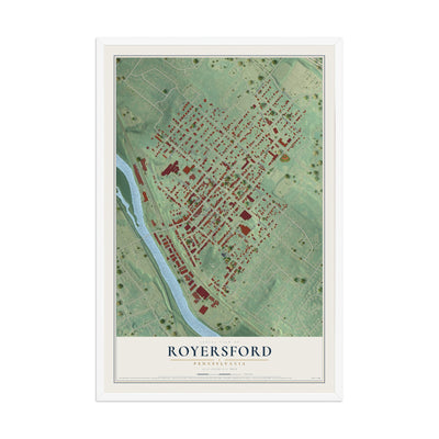Map of Royersford, Pennsylvania, 12 x 18 inch print in a white wood frame