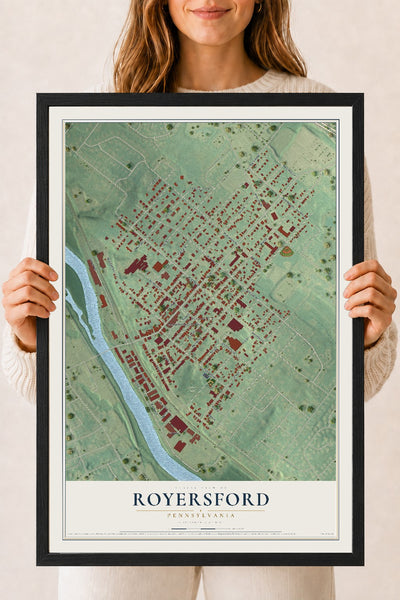 Map of Royersford, Pennsylvania, 18 x 24 inch print in a black wood frame