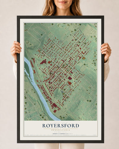 Map of Royersford, Pennsylvania, 24 x 36 inch print in a black wood frame