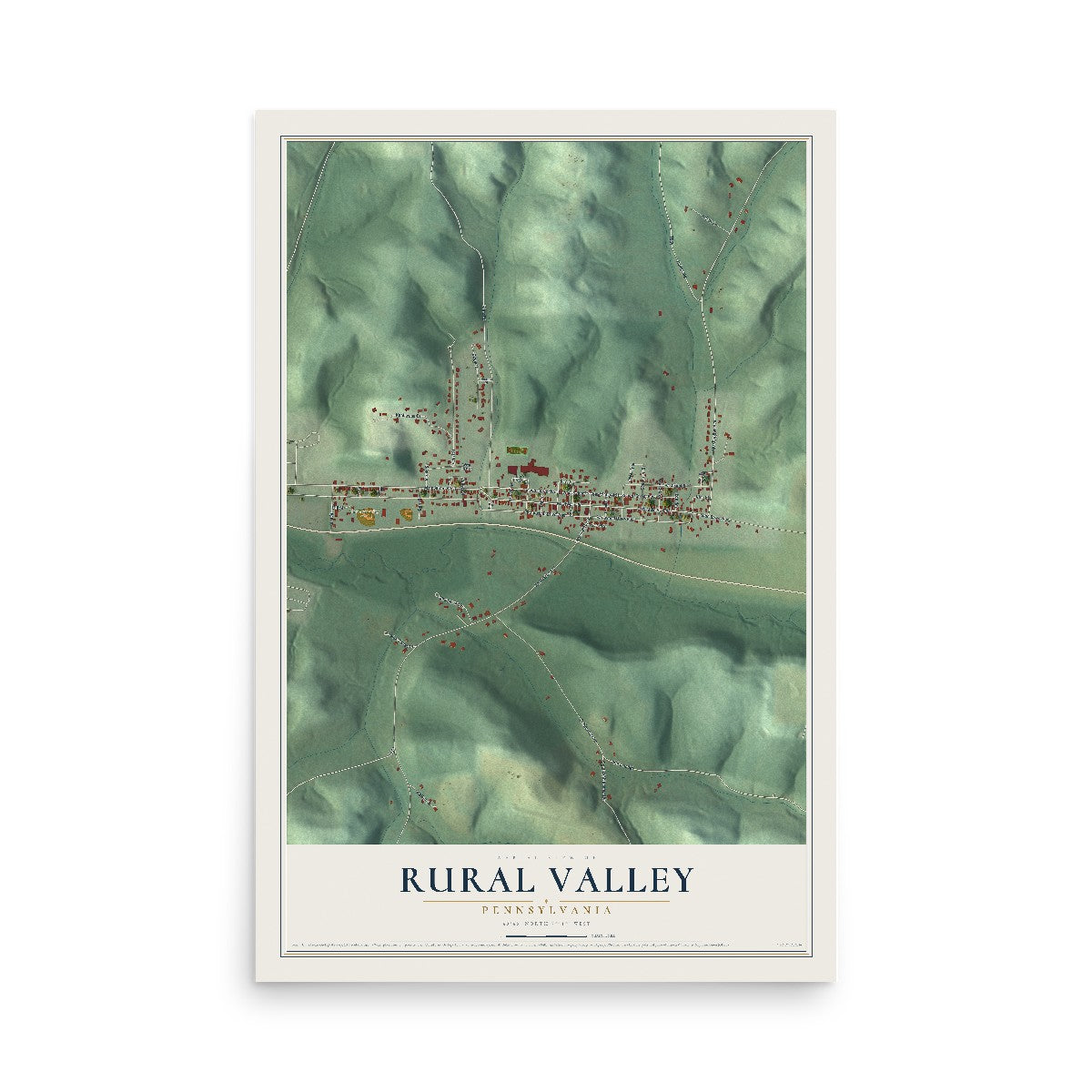 Map of Rural Valley, Pennsylvania, 12 x 18 inch unframed archival matte print