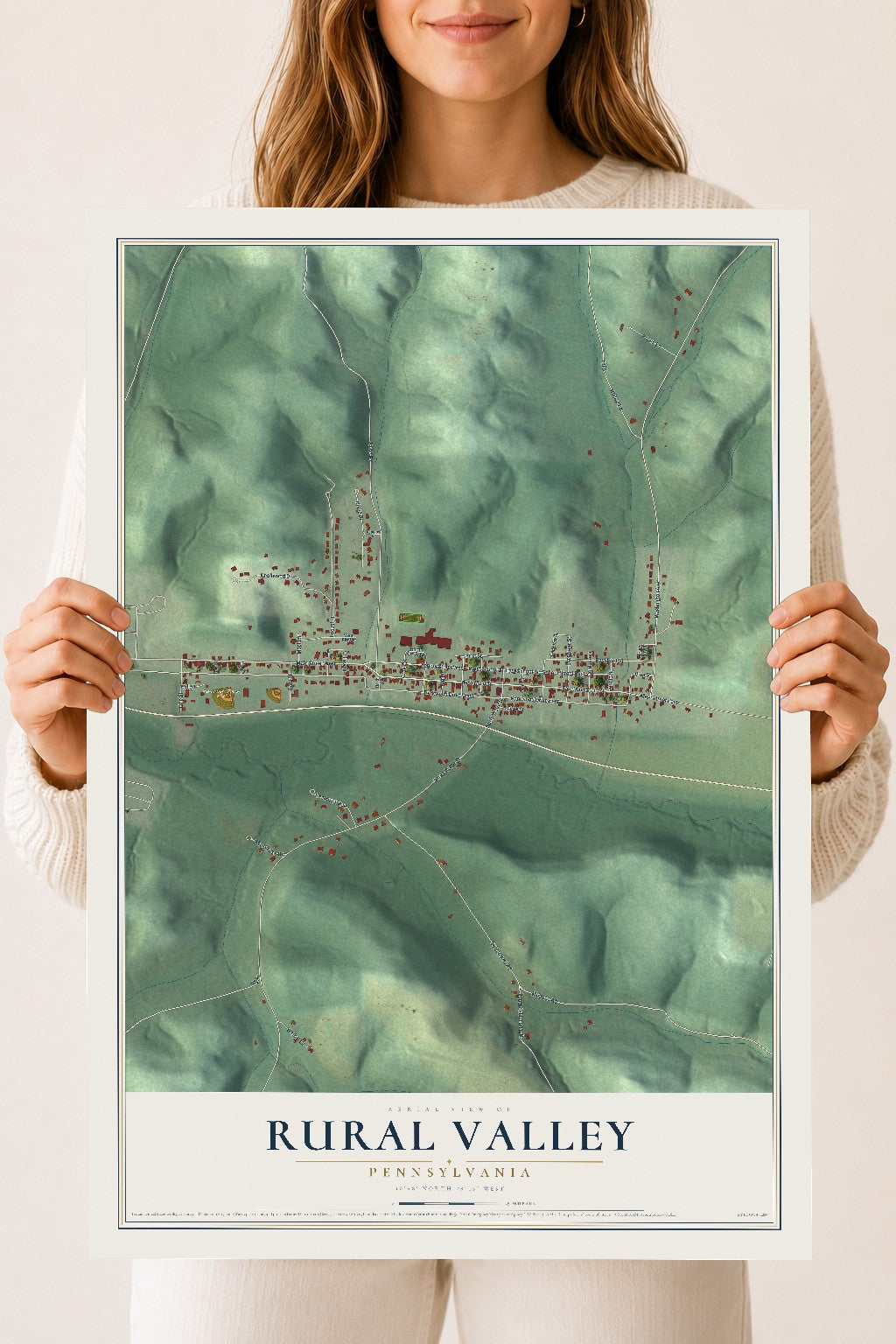 Map of Rural Valley, Pennsylvania, 18 x 24 inch unframed archival matte print