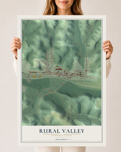Map of Rural Valley, Pennsylvania, 24 x 36 inch unframed archival matte print