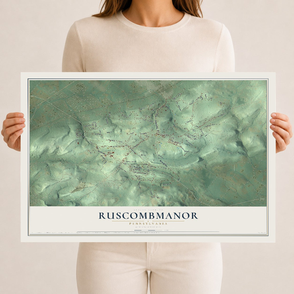 Map of Ruscombmanor, Pennsylvania, 12 x 18 inch unframed archival matte print