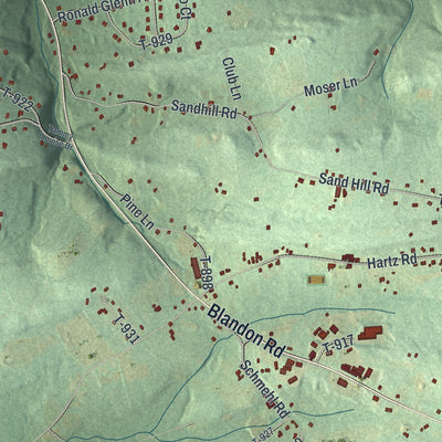 Second close-up of the map of Ruscombmanor, Pennsylvania print showing more streets and buildings