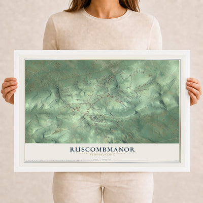 Map of Ruscombmanor, Pennsylvania, 12 x 18 inch print in a white wood frame