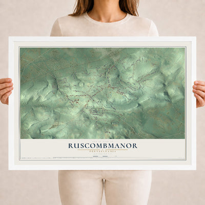Map of Ruscombmanor, Pennsylvania, 18 x 24 inch print in a white wood frame