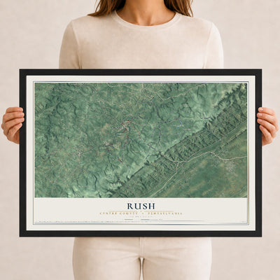 Map of Rush, Centre County, Pennsylvania, 12 x 18 inch print in a black wood frame