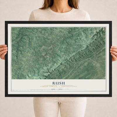 Map of Rush, Centre County, Pennsylvania, 18 x 24 inch print in a black wood frame