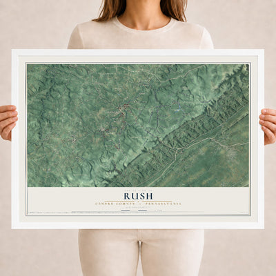 Map of Rush, Centre County, Pennsylvania, 18 x 24 inch print in a white wood frame