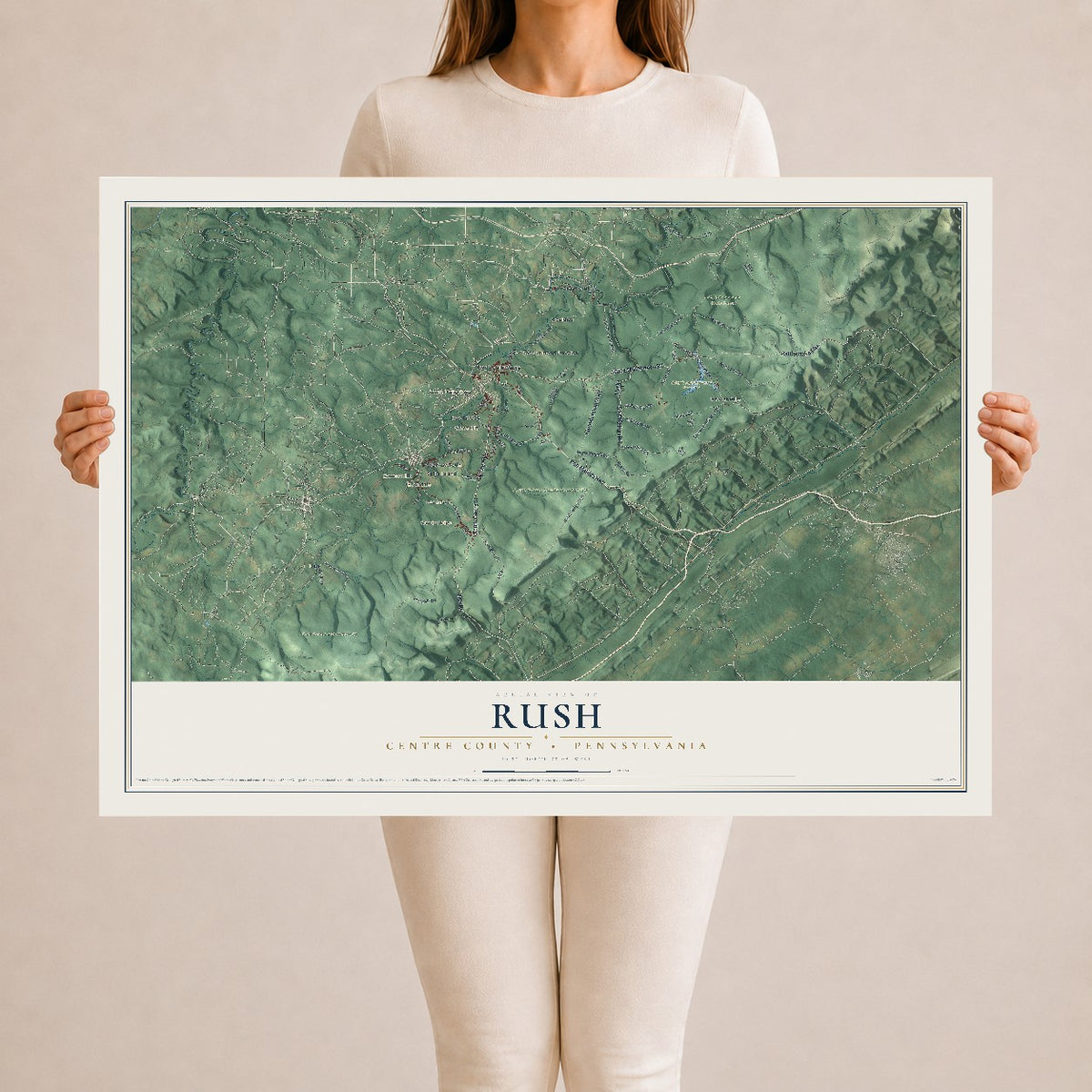 Map of Rush, Centre County, Pennsylvania, 24 x 36 inch unframed archival matte print