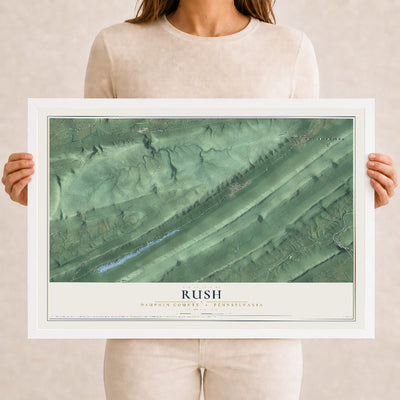 Map of Rush, Dauphin County, Pennsylvania, 12 x 18 inch print in a white wood frame