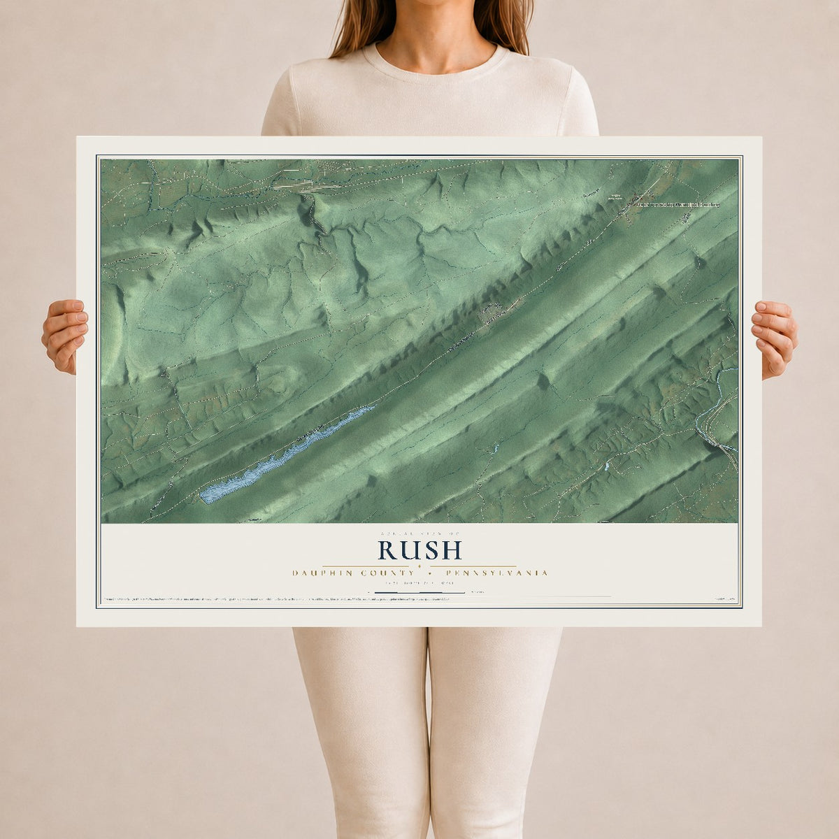 Map of Rush, Dauphin County, Pennsylvania, 24 x 36 inch unframed archival matte print