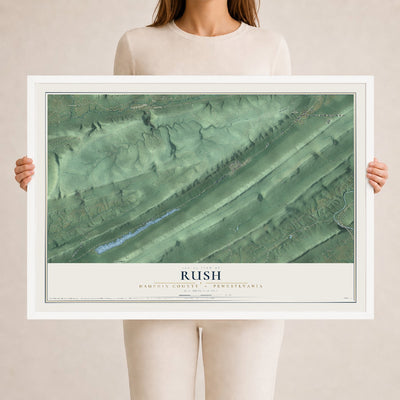 Map of Rush, Dauphin County, Pennsylvania, 24 x 36 inch print in a white wood frame