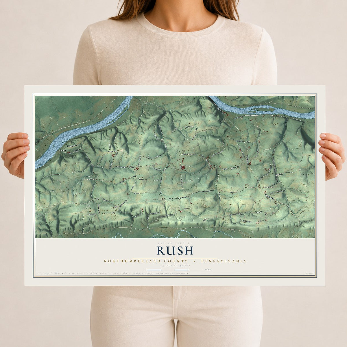 Map of Rush, Northumberland County, Pennsylvania, 12 x 18 inch unframed archival matte print