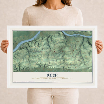 Map of Rush, Northumberland County, Pennsylvania, 12 x 18 inch print in a white wood frame