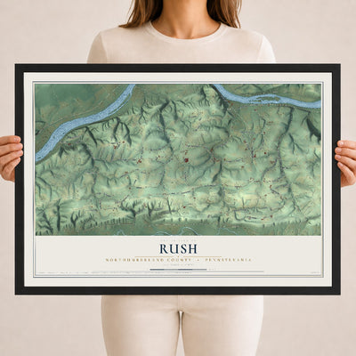 Map of Rush, Northumberland County, Pennsylvania, 18 x 24 inch print in a black wood frame