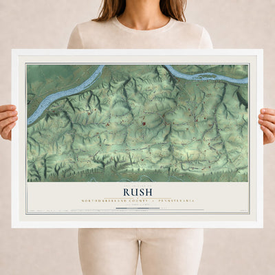 Map of Rush, Northumberland County, Pennsylvania, 18 x 24 inch print in a white wood frame