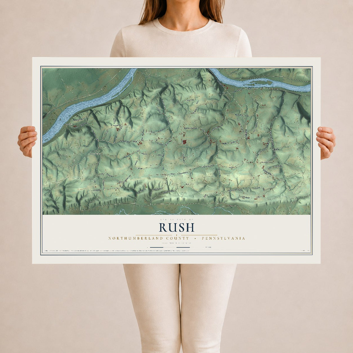 Map of Rush, Northumberland County, Pennsylvania, 24 x 36 inch unframed archival matte print