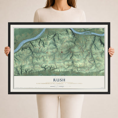 Map of Rush, Northumberland County, Pennsylvania, 24 x 36 inch print in a black wood frame
