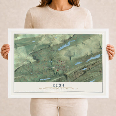 Map of Rush, Schuylkill County, Pennsylvania, 12 x 18 inch print in a white wood frame