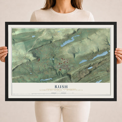 Map of Rush, Schuylkill County, Pennsylvania, 18 x 24 inch print in a black wood frame