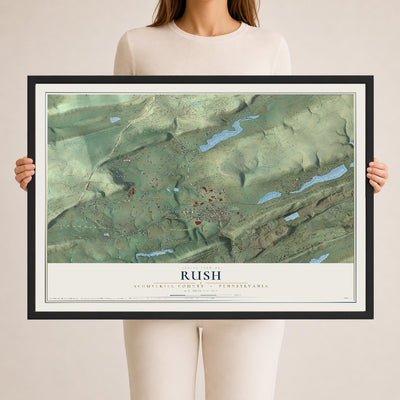 Map of Rush, Schuylkill County, Pennsylvania, 24 x 36 inch print in a black wood frame