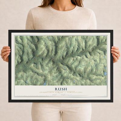 Map of Rush, Susquehanna County, Pennsylvania, 12 x 18 inch print in a black wood frame