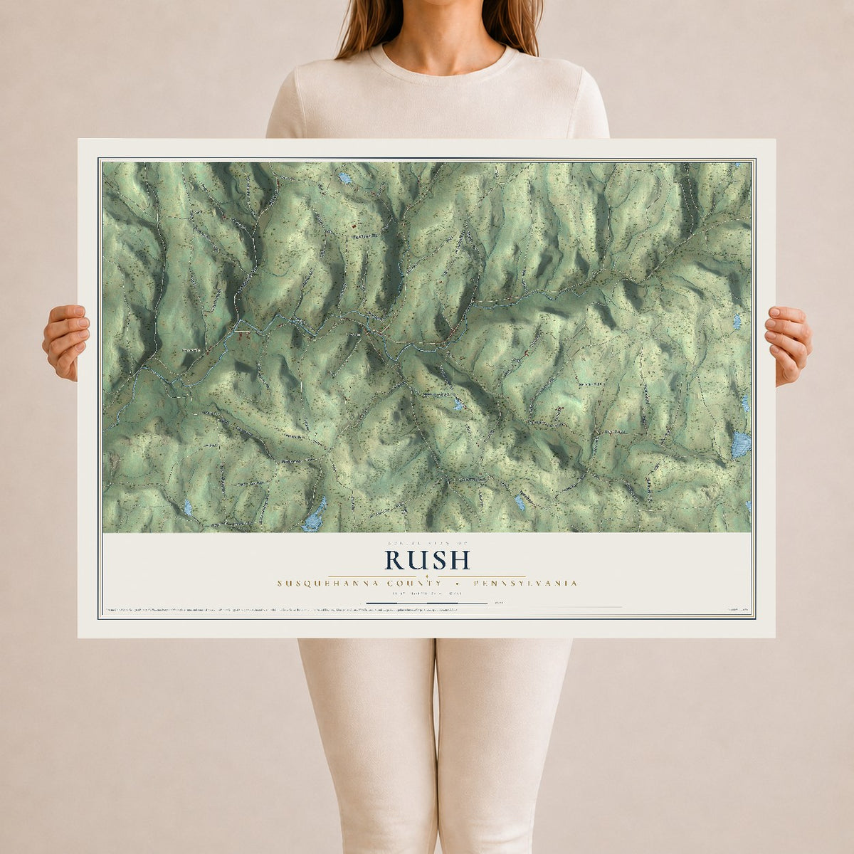 Map of Rush, Susquehanna County, Pennsylvania, 24 x 36 inch unframed archival matte print