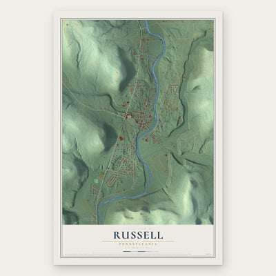 Russell, Pennsylvania map print, the full design