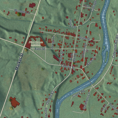 Close-up of the map of Russell, Pennsylvania print showing street and building detail