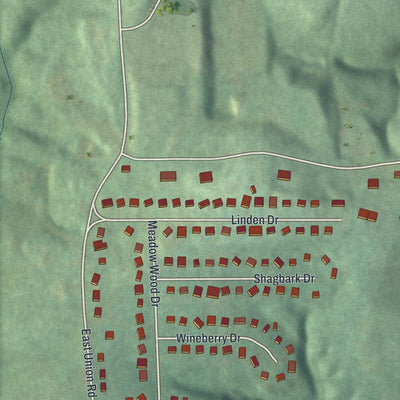 Close-up of the map of Russellton, Pennsylvania print showing street and building detail