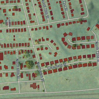 Close-up of the map of Rutherford, Pennsylvania print showing street and building detail