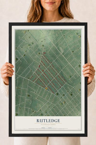 Map of Rutledge, Pennsylvania, 18 x 24 inch print in a black wood frame