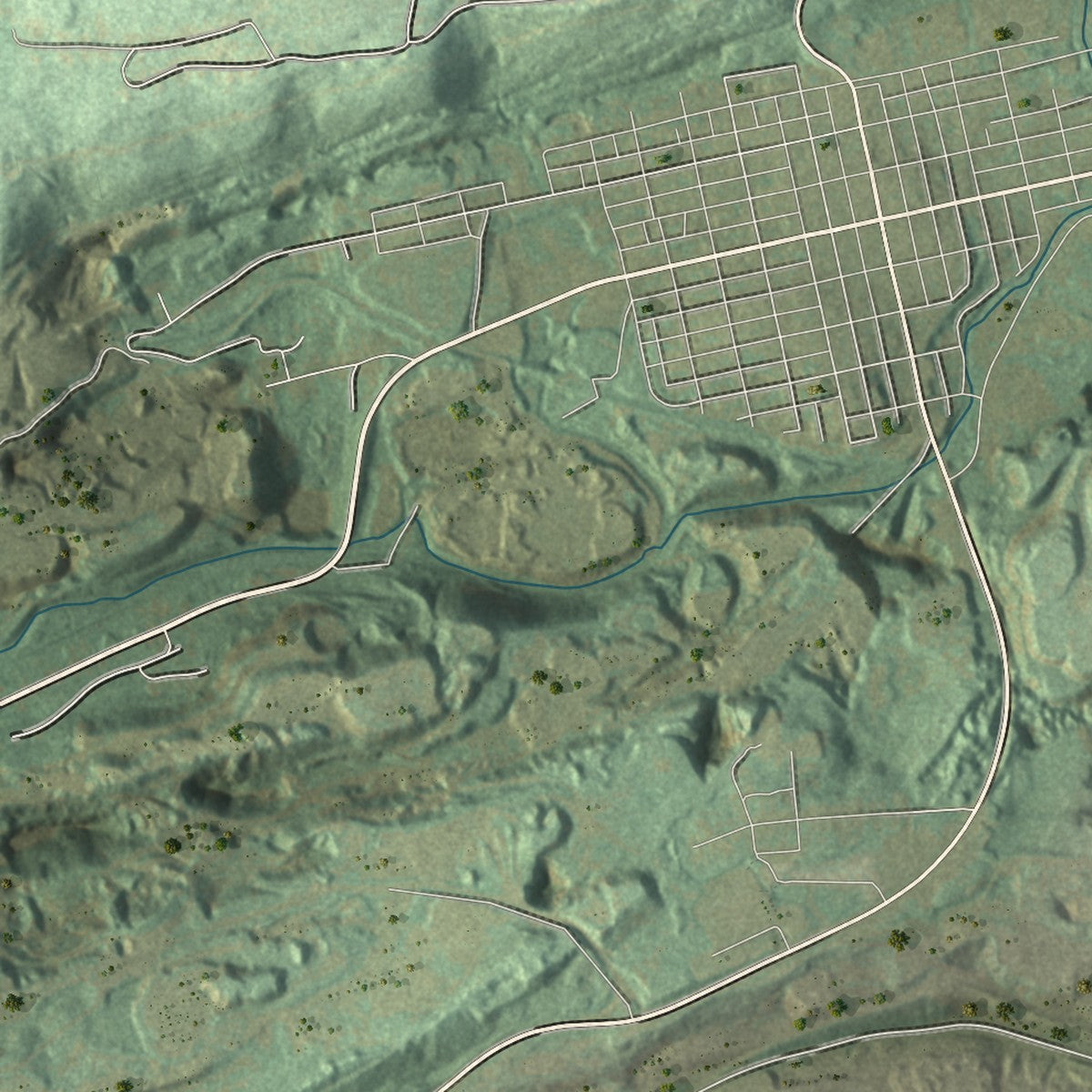 Close-up of the map of Ryan, Pennsylvania print showing street and building detail