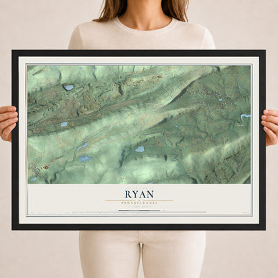 Map of Ryan, Pennsylvania, 18 x 24 inch print in a black wood frame