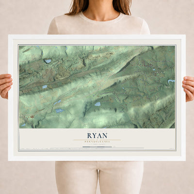 Map of Ryan, Pennsylvania, 18 x 24 inch print in a white wood frame
