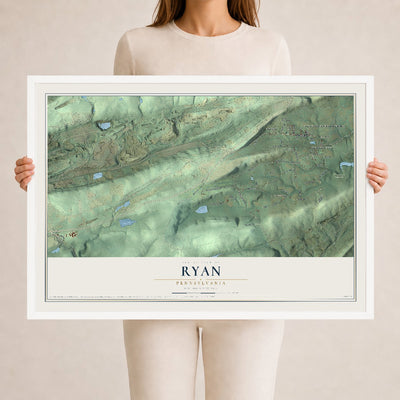 Map of Ryan, Pennsylvania, 24 x 36 inch print in a white wood frame