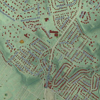 Close-up of the map of Rydal, Pennsylvania print showing street and building detail