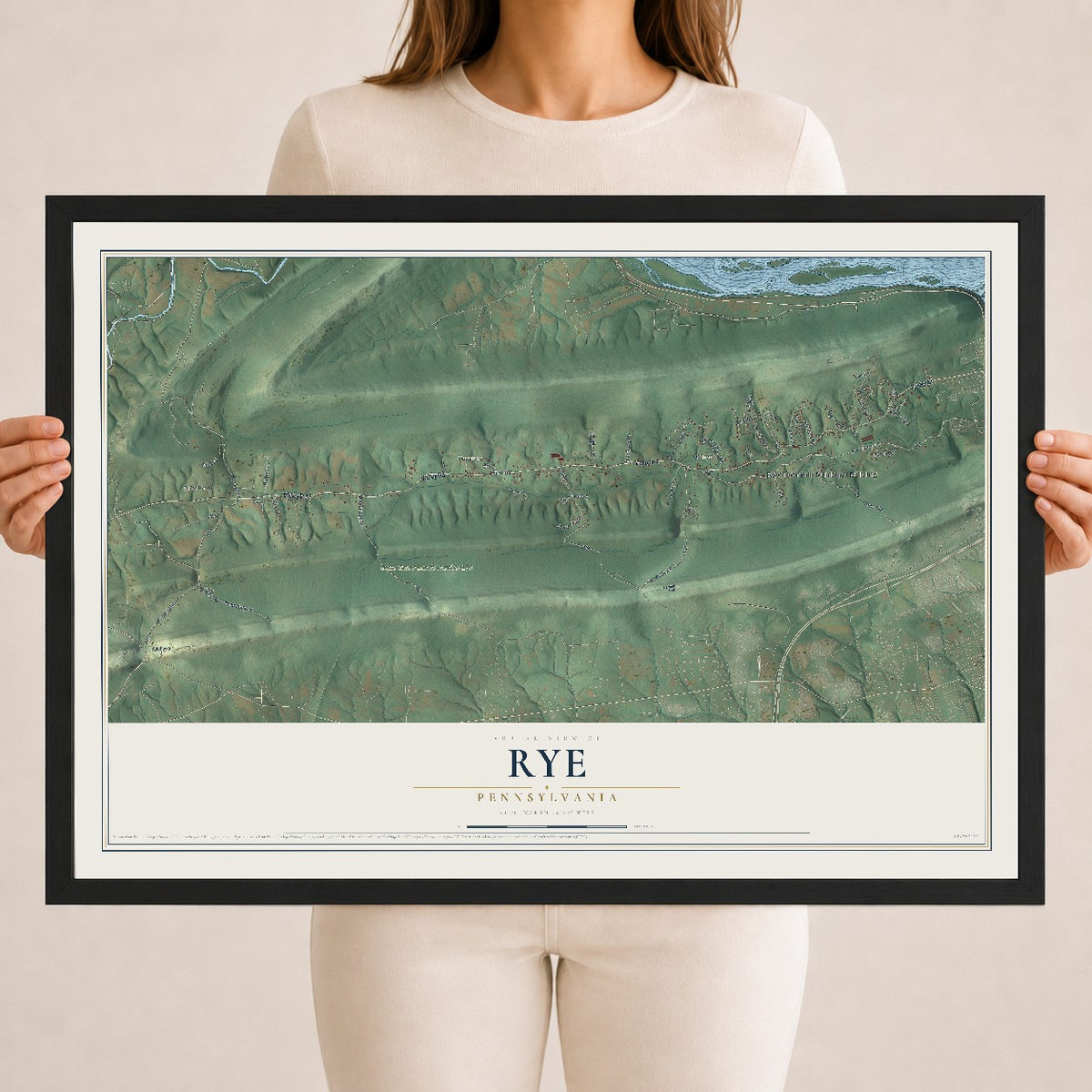 Map of Rye, Pennsylvania, 18 x 24 inch print in a black wood frame