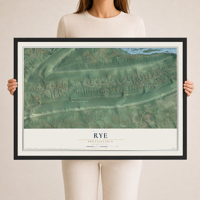 Map of Rye, Pennsylvania, 24 x 36 inch print in a black wood frame
