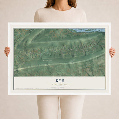 Map of Rye, Pennsylvania, 24 x 36 inch print in a white wood frame