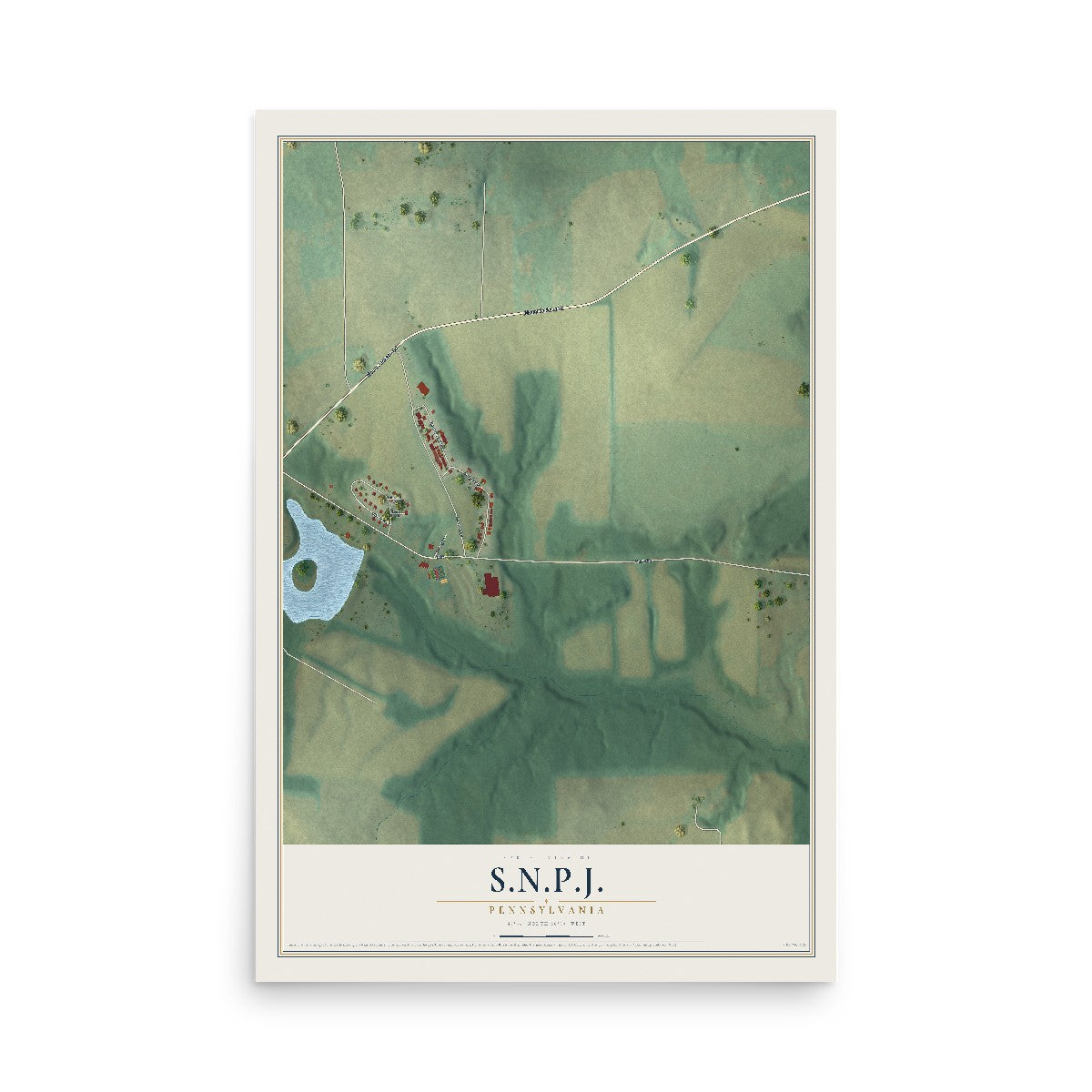 Map of S.N.P.J., Pennsylvania, 12 x 18 inch unframed archival matte print