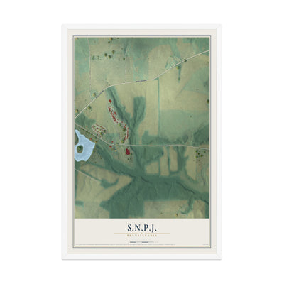 Map of S.N.P.J., Pennsylvania, 12 x 18 inch print in a white wood frame