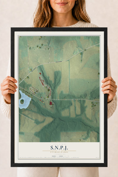 Map of S.N.P.J., Pennsylvania, 18 x 24 inch print in a black wood frame