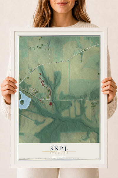 Map of S.N.P.J., Pennsylvania, 18 x 24 inch print in a white wood frame