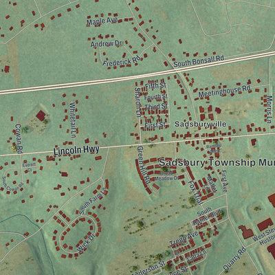 Close-up of the map of Sadsbury, Chester County, Pennsylvania print showing street and building detail