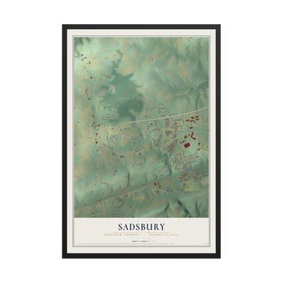 Map of Sadsbury, Chester County, Pennsylvania, 12 x 18 inch print in a black wood frame
